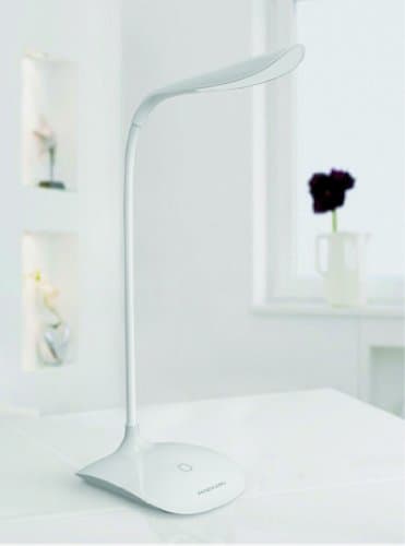 Lightscastle Eye-friendly LED Desk Lamp - 3 Level Dimmable Touch Control - Gooseneck Flexible Design - 14 LED Fashion Table Light - Adjustable USB Rechargeable Touch Sensor - Great for Bedside Reading Home Office Lamp Lighting in Blue, Yellow and White (White)