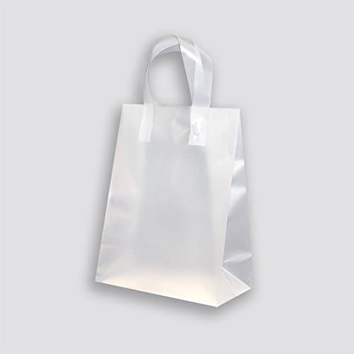 Small Frosted Clear Plastic Merchandise Bags with Flexi Loop Handle and Reinforced Cardboard Bottom (Case of 250)