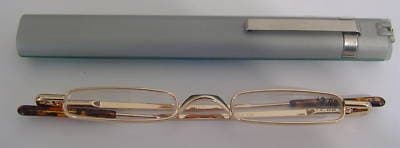 Optical Reading Glasses with Case Ultra Thin Compact Gold Tone