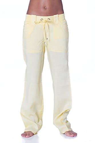 Rustsoul Women's Fluid Long Linen Pant Lemon Medium