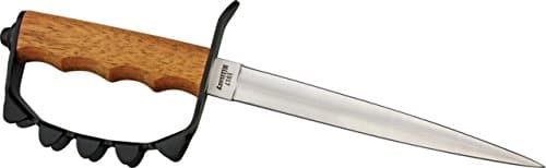 Combat Ready 1917 Trench Knife, 8in, Sharpened Double Edged Dagger, Brown Wood Handle