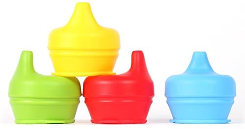 Silicone Sippy Lids (4 Pack) - Turn Any Cup Into A Sippy Cup (Red, Yellow, Green, Blue) - BPA Free Stretchable Sippy Cup Lids for Baby/Infant/Toddlers