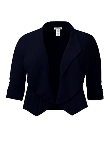 SHOPQUEEN Plus Size Casual Thin Open Front 3/4 Sleeve Stretchy Blazer Jacket Cardigan NAVY 2XL