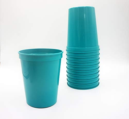 10 Pack - 16 oz Reusable Plastic Stadium Cups - Blank, Reusable or Disposable Unbreakable Tumblers Perfect for Any Party / Fiesta, or Customizable for Marketing and DIY Projects (Teal)