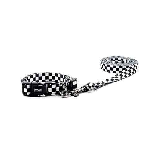 Olahibi Basic Dog Collar Leash Set 2 in 1, Durable Polyester Collar and 5ft Matching Lead for Small Dogs.(S, Checks)