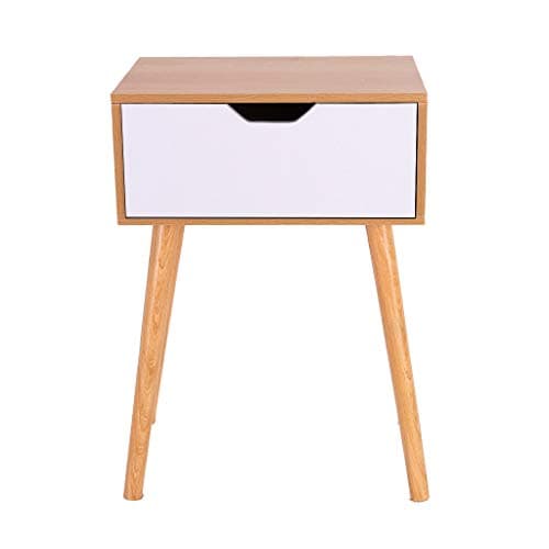 Bedside Table End Side Table Nightstand with Storage Drawer Solid Wood Legs Living Room Bedroom Furniture 【Ship from USA 】 (B)
