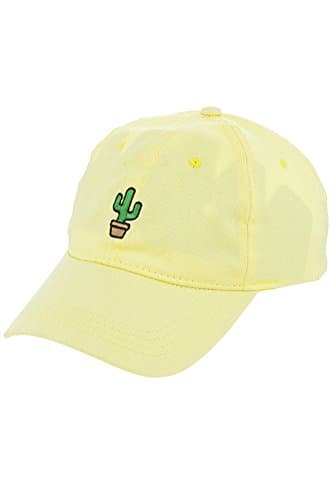 Mini Cactus Embroidered 7" Cap with Adjustable Velcro Back Closure (Yellow)