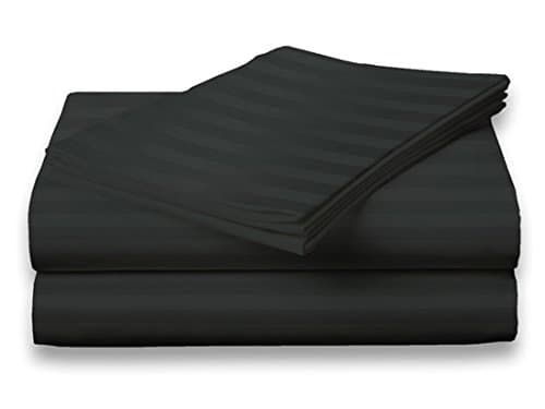 Crystal Trading 4-Piece Bed Sheet Set - Dobby Stripe - 100% Cotton Sateen - 300 Thread Count (Queen, Black)