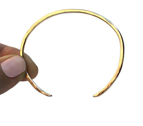 14k Gold Filled Thin Hammered Cuff, Open Bangle