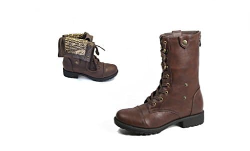 Carrini Women's Knit Lining Combat Boot (Brown), 8