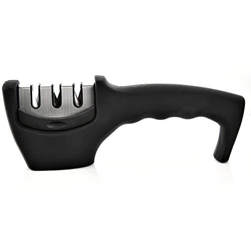 Knife Sharpener, ENJOYPRO Kitchen Knife Sharpener 3 Stage Knife Sharpener Tool for Ceramic, Steel, Scissors, Straight and Serrated Knives (Black)