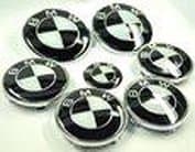 Replacement Dark Black White Round Emblem 7pcs 82mm Front 82mm Behind 68mm Wheel Caps Emblem 44mm Steering