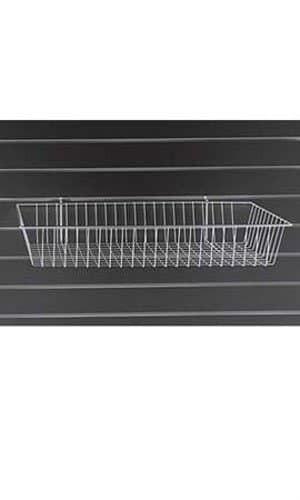 New White Mini Grid Wire Basket for Slatwall dimensions 24" L x 12" W x 4" Dia