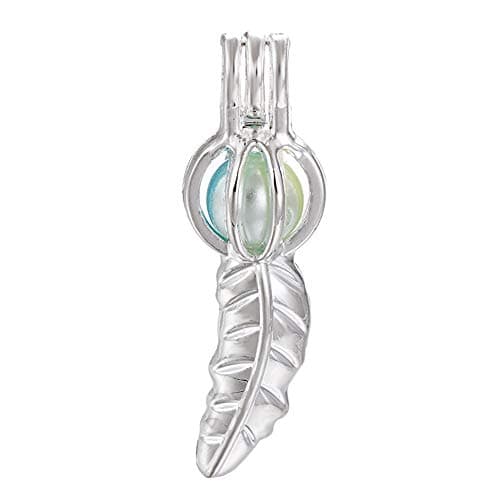 10pcs Silver Pearl Cage Locket Pendants, Essential Oil Diffuser DIY Necklace Bracelet Jewelry Making Craft, Bulk Beads Aromatherapy Diffuser Charms Gifts for Women Girls (Leaf)