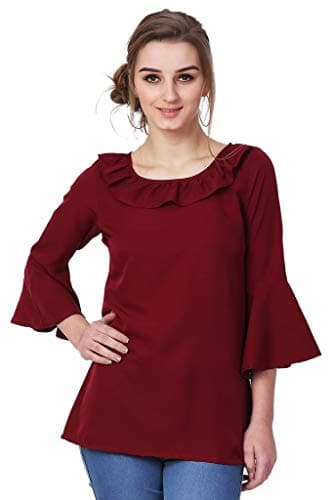 Mallory Winston Women Solid Mehroon Raffle top.