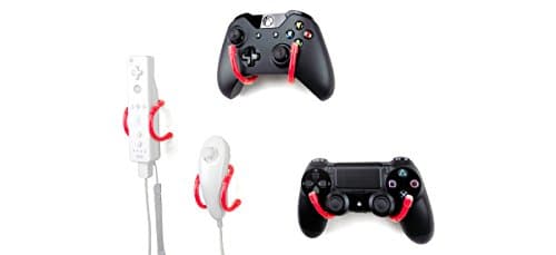 Wall Clip - Xbox One, PS4, Switch, and Retro Game Controller Organizer - 4 Pack, Red