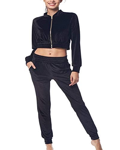 Women's Tracksuit Zip up Pullover Jacket + Pant 2 Pieces Sweat Suit Set (S-XL)