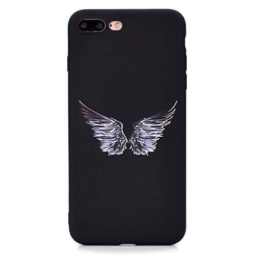 CUAgain Compatible with iPhone 8 Plus/iPhone 7 Plus Case Silicone Black Cute Pattern Design iPhone 8 Plus Cover Ultra Thin Slim Protective Pretty Bumper for Girls Boys Men Women,Wing