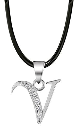 Silver Alphabet pendant with CZ crystals - V