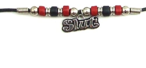 Red & Black Ceramic Beads with Slut Charm