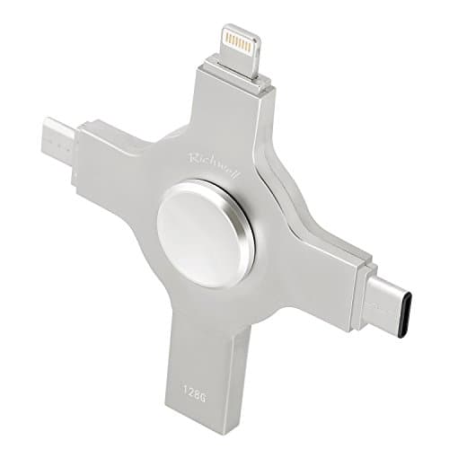 USB 128GB Flash Drives iPhone Memory Storage 3.0 U disk Richwell External Storage 4in1 for Apple iPhone iPad iOS Mac Android Type-C and Computers (Silver gray128G)