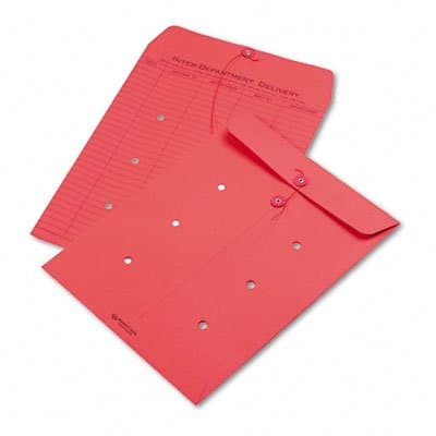 Quality Park Colored Paper String & Button Interoffice Envelope, 10 x 13, Red, 100/Box