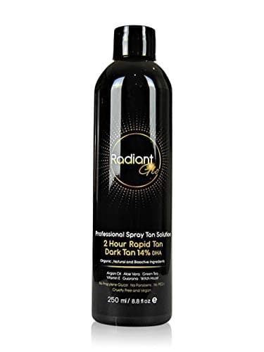 Spray Tan Solution- 2 Hour Rapid Tan - Natural - Organic - Vegan - 14% Dark - Adjustable Shades - 250ml - Up To 5 Tans - No Nasty Ingredients - Made In Australia Exclusively For Radiant Glo
