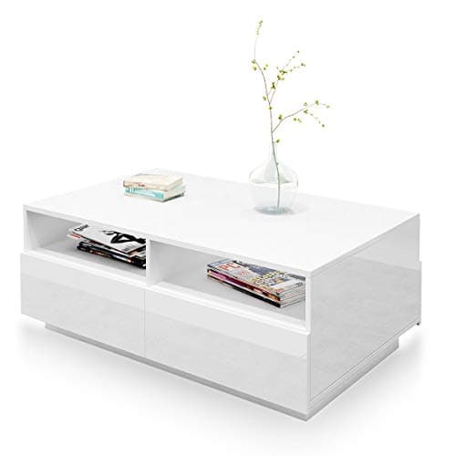 LUXSUITE Coffee Table, high Gloss Modern Side Table with Storage Inside and 4 Drawers, for Living Room - White