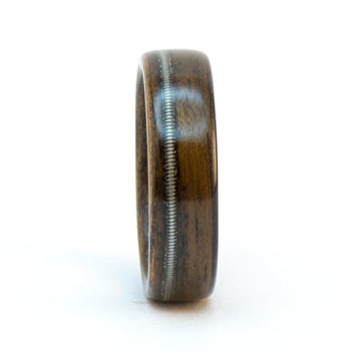 Wood Ring, Ebony and Silver Guitar String Ring, Wood Wedding Ring Men