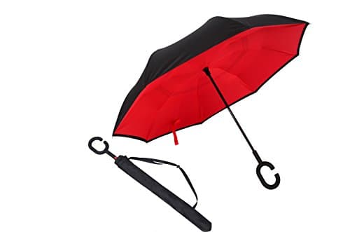 Creative Inverted Umbrella, Double Layer Windproof Anti-UV Sun and Rain Umbrellas with Hands Free Handle, Perfect Business, Birthday, Christmas Gifts (Red)