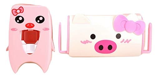 Toothbrush Holder Toothpaste Dispenser Children Bathroom Set 2 Pieces Patterned Unisex Pink
