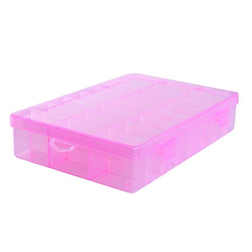 MFINHOME 24 Compartments Grids Adjustable Plastic Electronics Parts Gadgets Tool Storage Box Case Craft Beads Jewelry Box Sewing Box Organizer Container Divider Pink