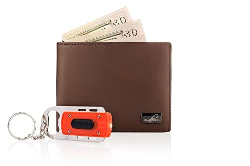RFID Blocking Leather Wallet Credit Card Protector Design – Ultra Slim, Theft-Proof Wallet + FREE Flashlight and Bottle Opener Keychain – Mens Leather Wallet by Reinhold (Brown)