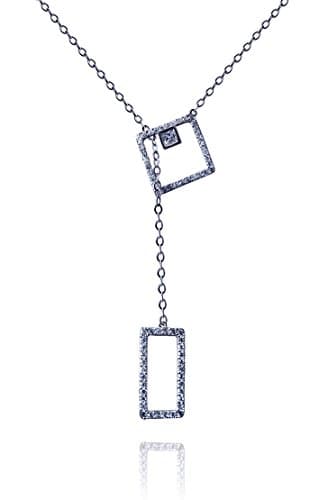 Kigmay Jewelry 925 Sterling Silver CZ Open Square and Rectangular lariat Y Necklace For Women