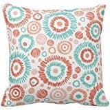 Coral Turquoise Doodle Zigzag Circles Abstract Throw Pillow Case