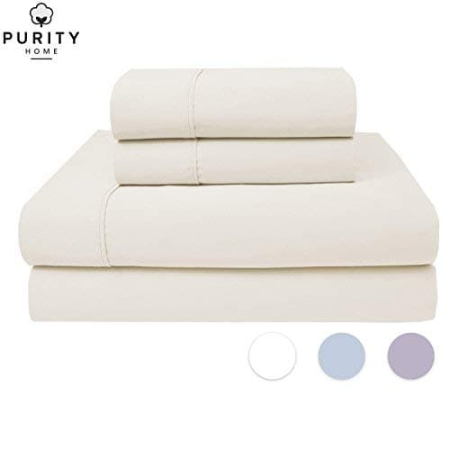 Purity Home 300 Thread Count 100% Combed Cotton 4 Piece Bed Sheet Set, Luxury Full Sheets Percale Weave, Moisture Wicking, Cool Crisp & Breathable,Patented Fitted Sheet Fits Upto 18" Deep Pocket,Ivory