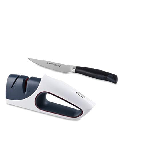 Zyliss Sharper Set, 2-Stage Kitchen Tool, Dull Blade Sharpener System with 4.5-Inch Knife Included(White), One Size