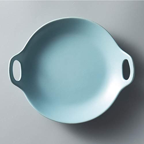 Dorcas Matte Texture Ceramics Plates Round Rectangle Baking Porcelain Plate,Black, White, Blue, Pink (Round, blue)