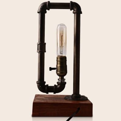 dingming Antique Iron 1 Light Twist Arm Pipe Table Lamp with Wood Accents