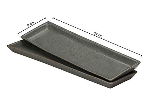 Clay Aesthetics Vegan Handcrafted Rectangular Serving/Snack Tray 34cm Set of 2 - Grey Speckled