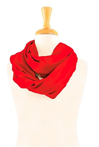 1WS Womens Solid Color Universal Scarf with Infinity Ring in Red