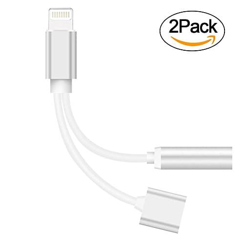 2 in 1 lightning adapter for iphone 7 [2-Pack],UKULILI iPhone Splitter ,2-Port Lightning Headphone Audio and Charge Adapter for iPhone 7/7 Plus and More (Silver)