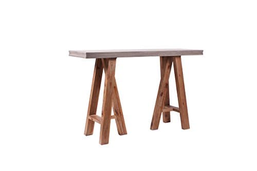 Modrest Civic Modern Concrete &amp; Acacia Console Table Grey/Wood/Rectangular