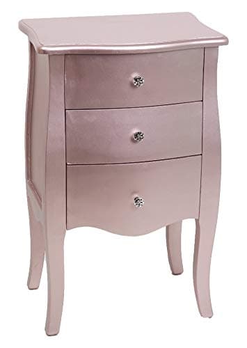 Abreo Rose Gold Metallic Shabby Chic Console Bed Side Table Cabinet French Bedroom Hallway 2 3 5 Chest Drawers Console Vanity Dressing Table (3 Drawer Tall Bed Side Cabinet)