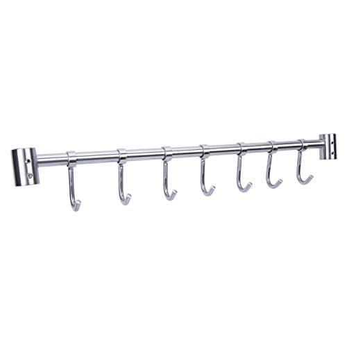 Lebather Kitchen Removable Utensil Rack with Hooks Pot Hanger Wall Mounted Stainless Steel Bathroom Towel Rack Organizer, Brushed Nickel (7 Hooks/16 Inch)