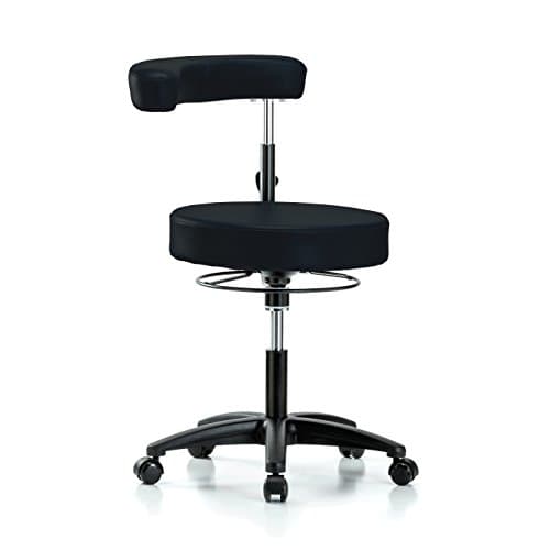 Perch Rolling Dental Stool Adjustable Height And Procedure Arm 19.5" - 22" (Glides/Black Vinyl)