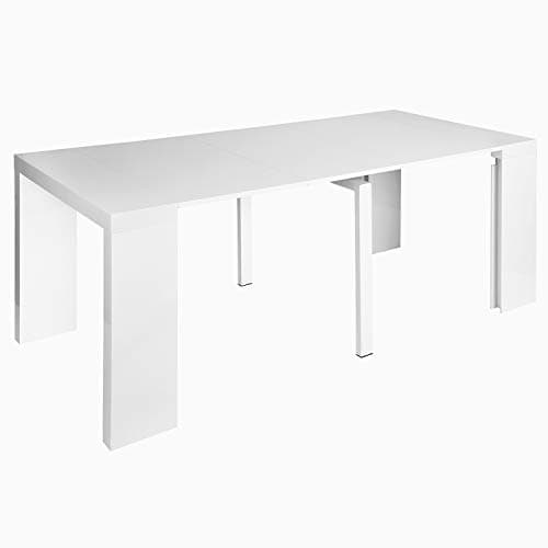 Heavy Duty Dining Table, Extendable Space Saving Dining Table, Transforms from a Console Table or Desk to a Large Dining Table That Seats Up to 8(White Gloss,18"-78.7" 35.4" 29.9")