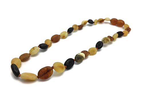 11 inch Raw Multi Rainbow Cherry Lemon Honey Bean Olive Baltic Amber Teething Necklace Infant Baby Drooling Teething Pain Growing pains Certified Baroque Round Twist-in Screw Clasp