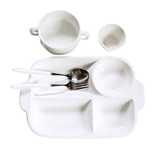 Plates Ceramic Partition Home Breakfast Fat Reduction Restaurant Three Grid Meal Gift (Color : White, Size : 31.3 * 21.3cm)