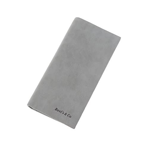 KeepVogue Men's Leather Durable Slim Wallets Long Bifold Multi-Card Wallet (Grey)